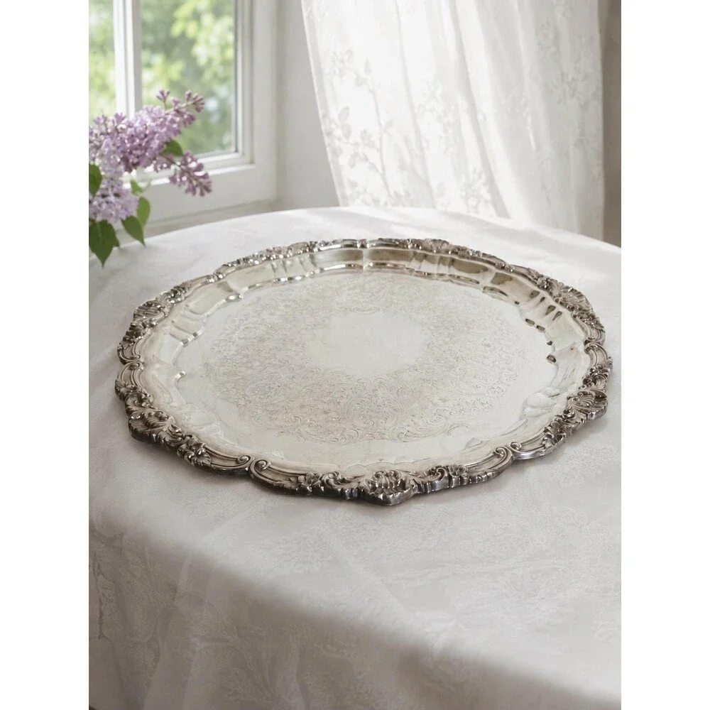 Vintage Poole Silver Co 3216 Ornate Silverplate Footed Tray 16”